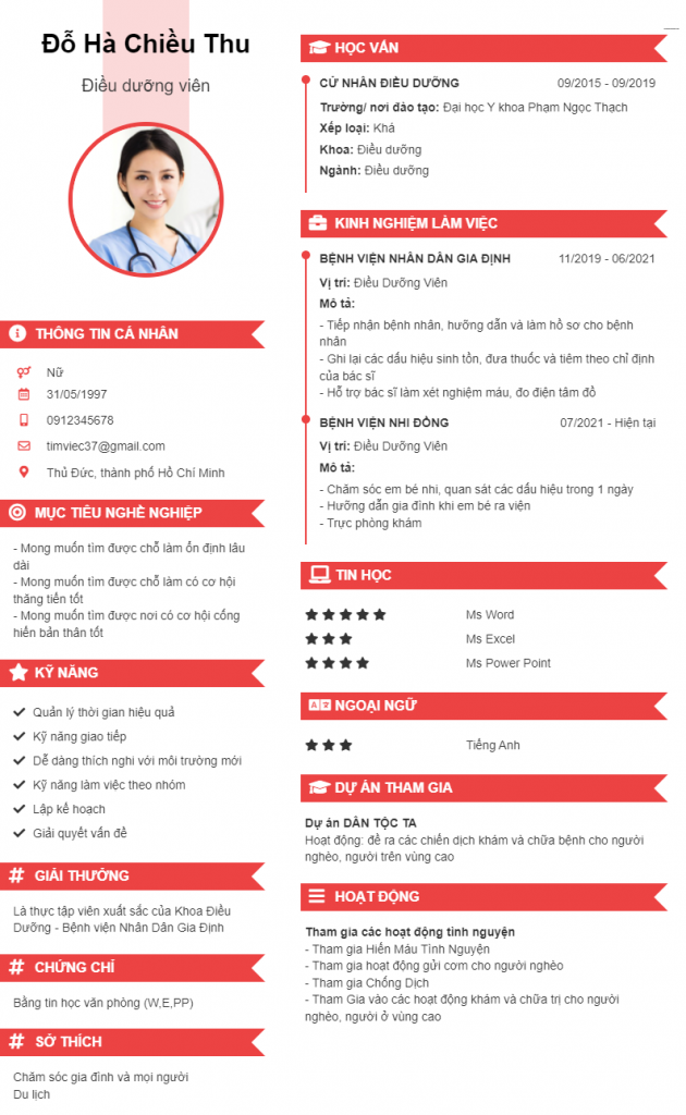Hướng dẫn cách viết CV xin việc Điều dưỡng ấn tượng