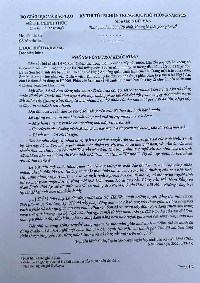 Đề thi môn văn thpt 2025 