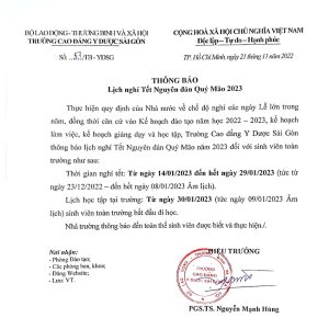 Thông báo lịch nghỉ tết Nguyên đán Quý Mão 2023 cho sinh viên toàn trường