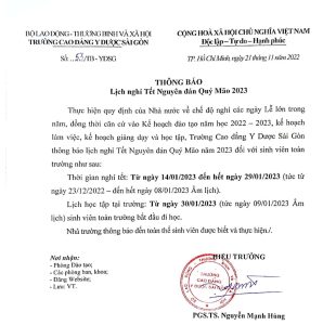 Thông báo lịch nghỉ tết Nguyên đán Quý Mão 2023 cho sinh viên toàn trường
